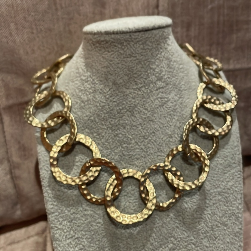 HAMMERED Circle Rings Goldtone Necklace